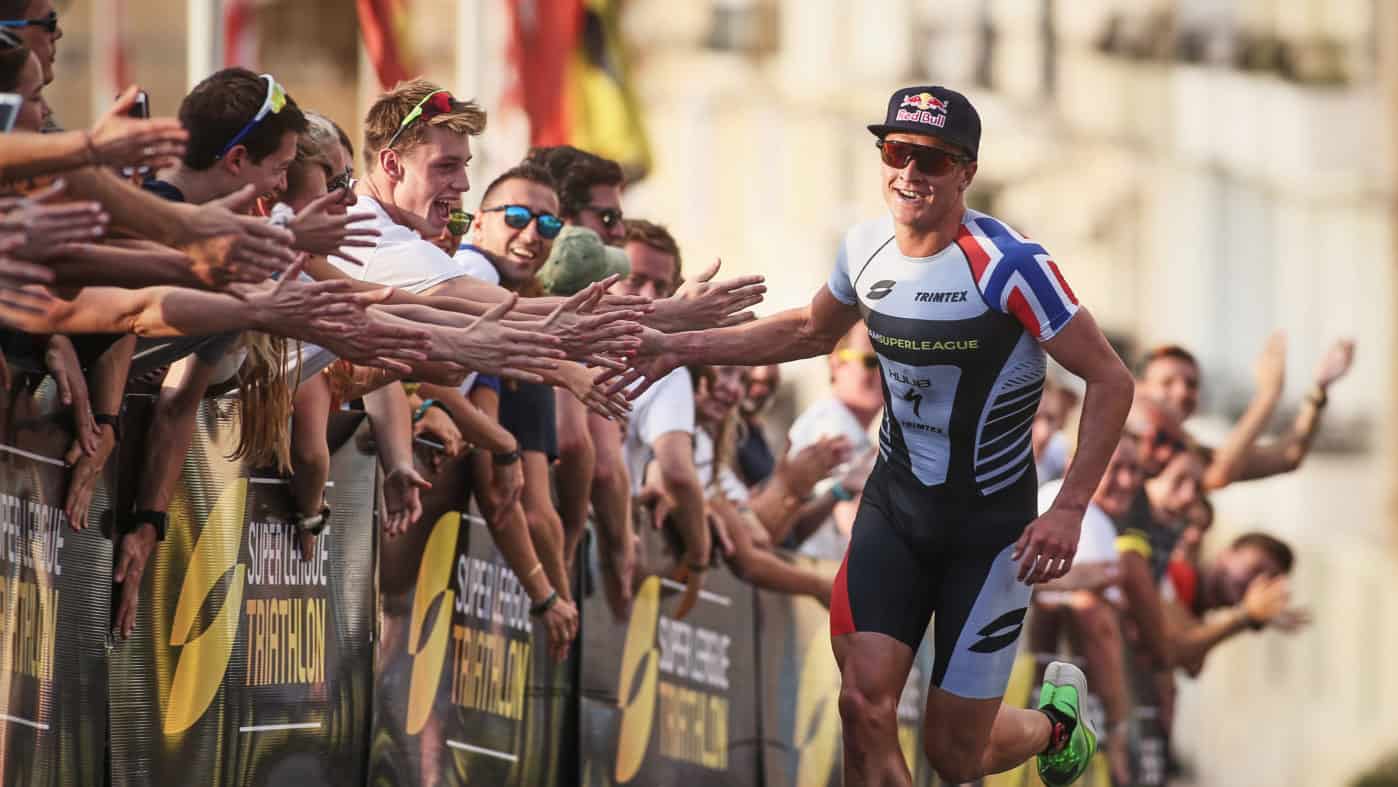 VALLETTA, MALTA - OCTOBER 19, 2019: in the Mens Group B Semi Final Race during Super League Triathlon Malta on October 19, 2019 in Valletta, Malta. (Photo by Tom Shaw/Superleague Triathlon)