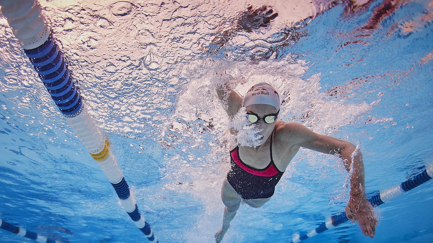 Lucy Charles-Barclay on a swim session during the pre-race build up at Ironman 70.3 World Champs in Nice, France on 4 September 2019