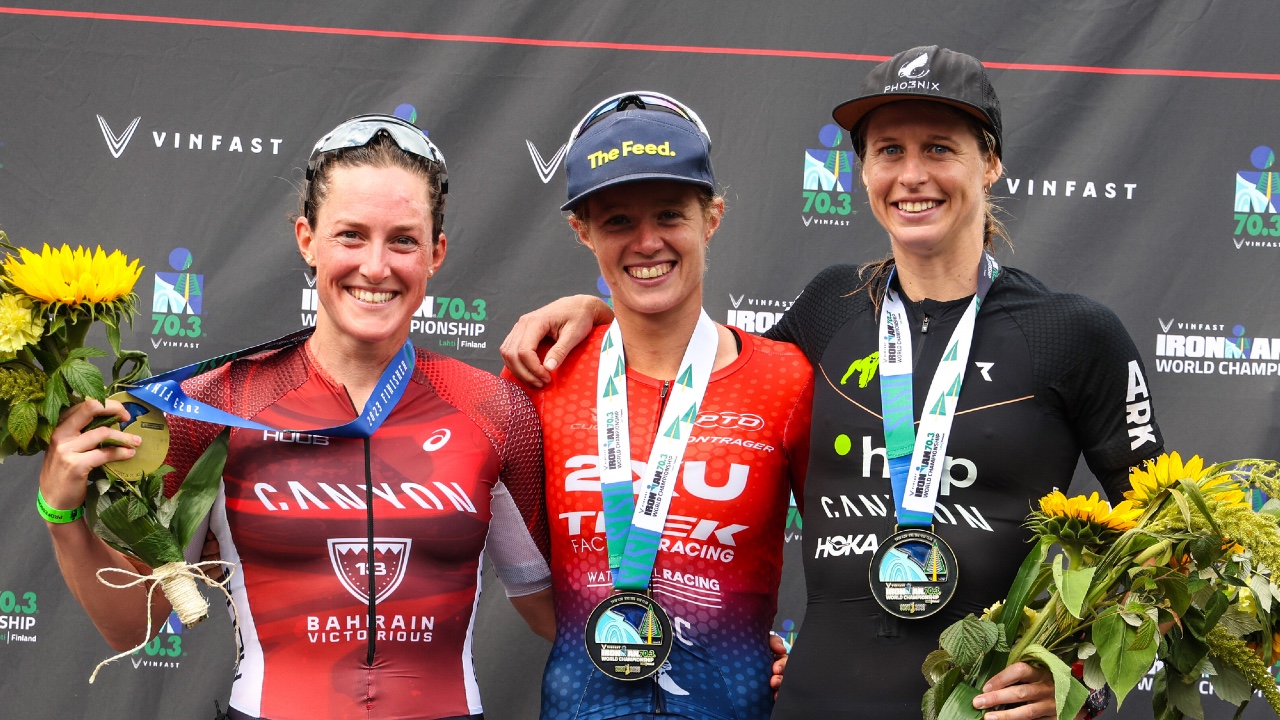 Women's podium at the 2023 IRONMAN 70.3 World Championships.