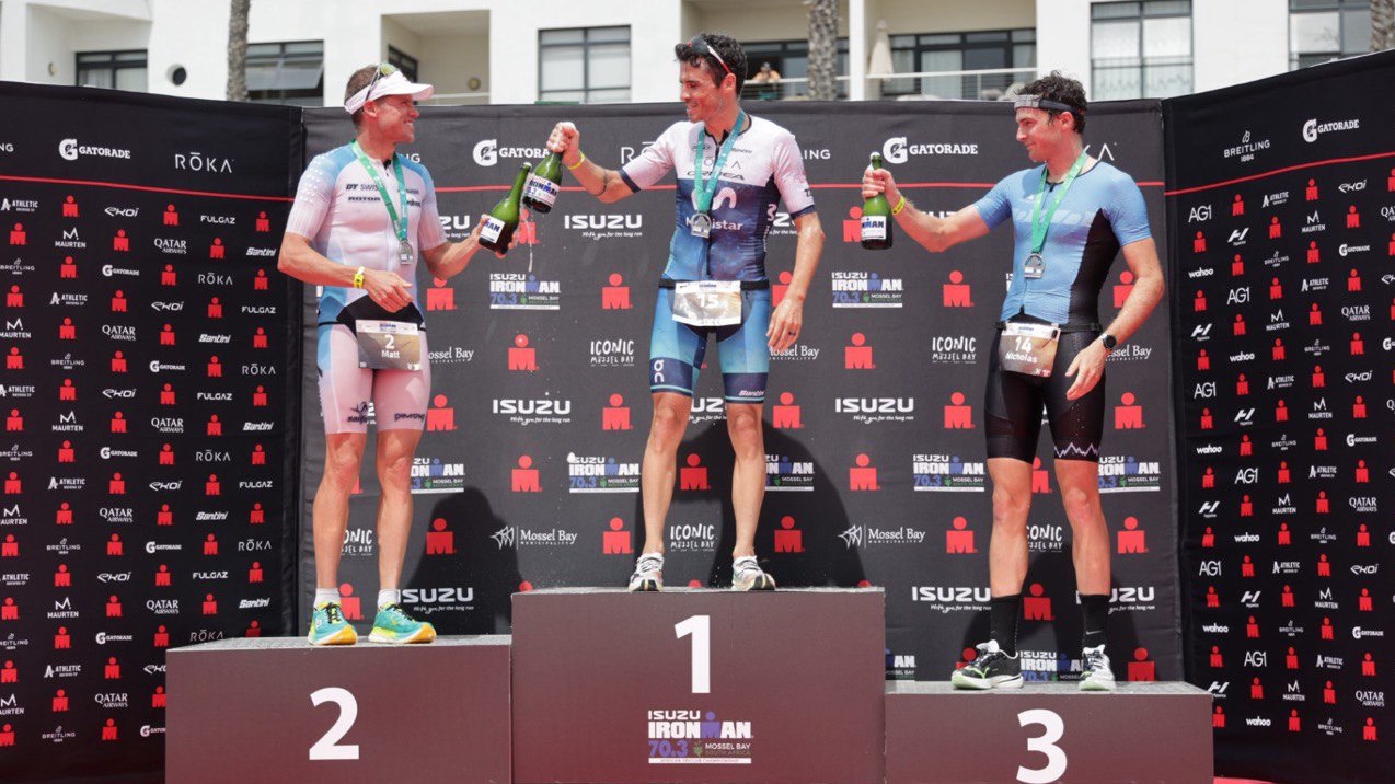 IRONMAN 70.3 Mossel Bay 2023 Men Pro Podium - Javier Gomez, Matt Trautman, Nicholas Quenet