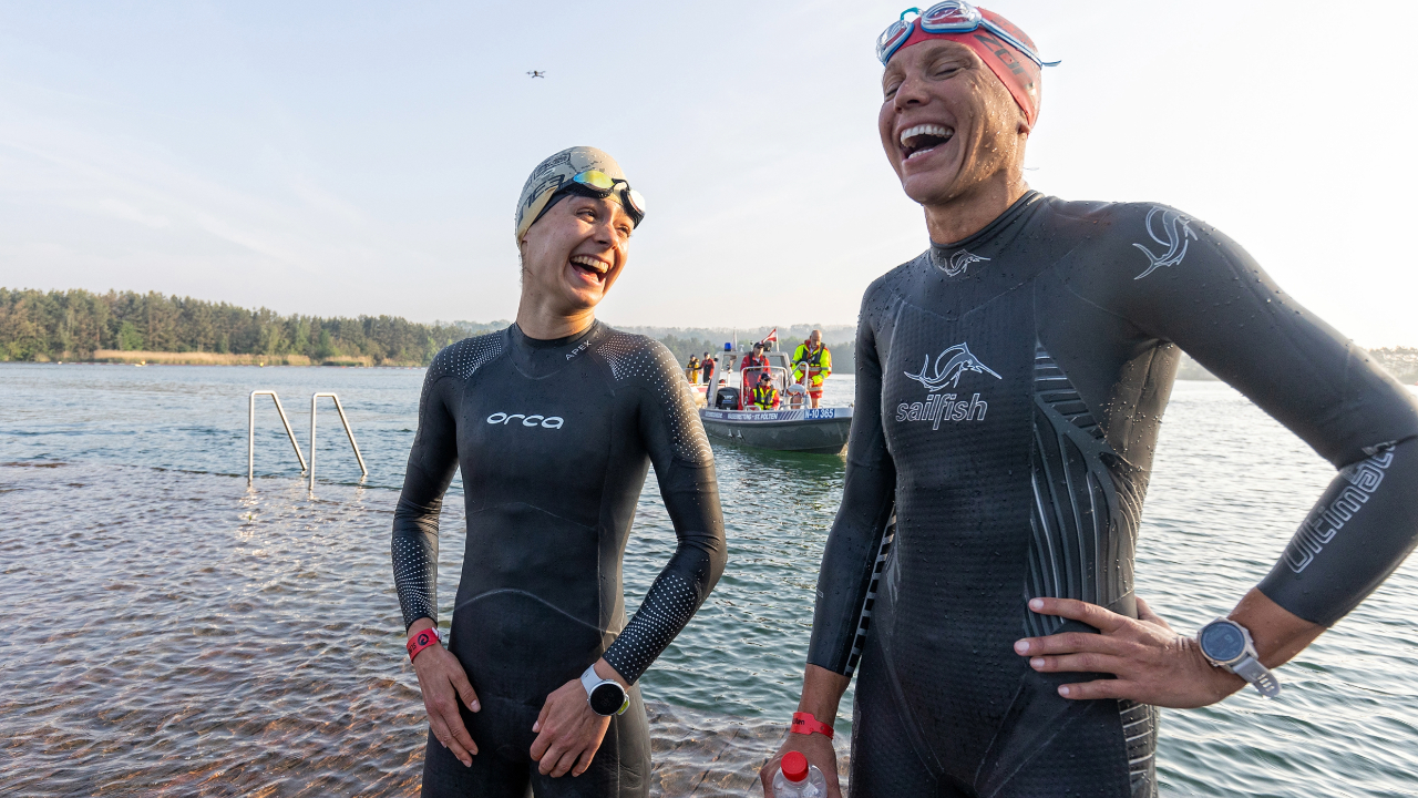 Triathletes at the start of Challenge St Polten swim