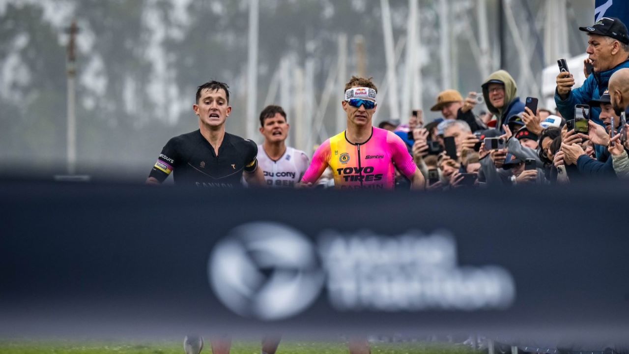 T100 San Francisco 2024 Men sprint finish - Marten Van Riel, Kyle Smith, Rico Bogen