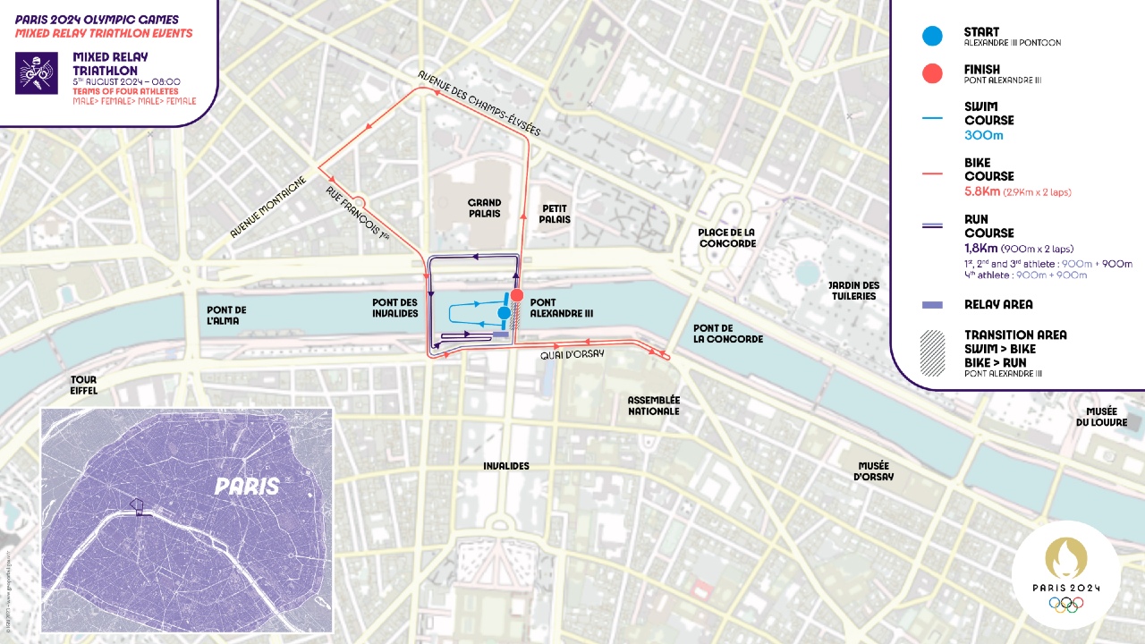 Paris Olympics Mixed Team Relay course map credit World Triathlon / Paris Olympics
