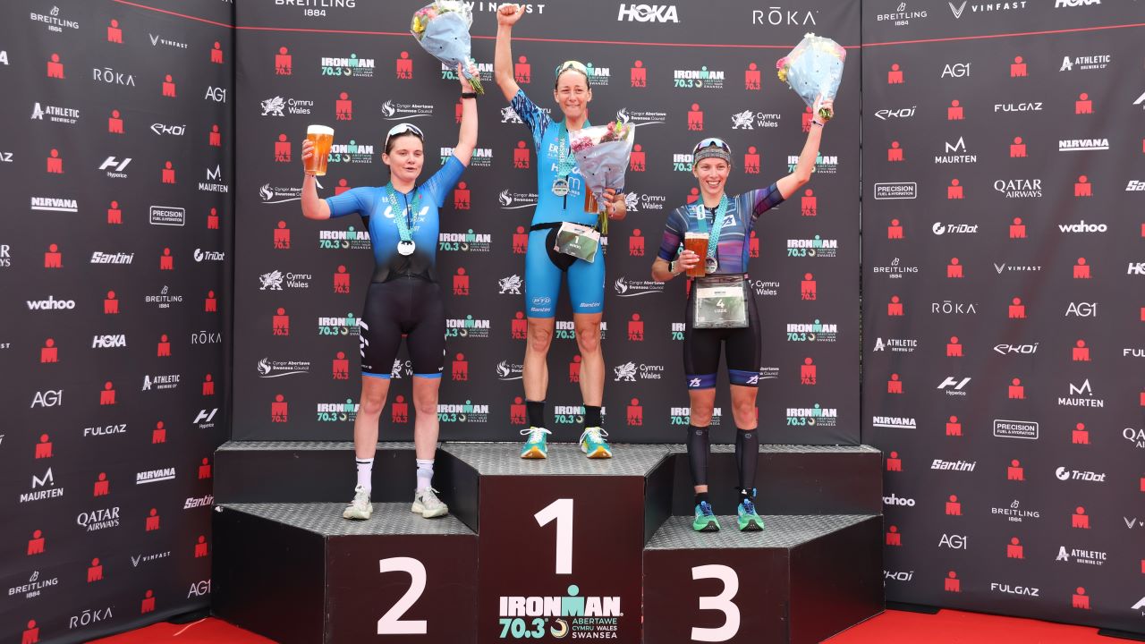 IRONMAN 70.3 Swansea Pro Women podium
