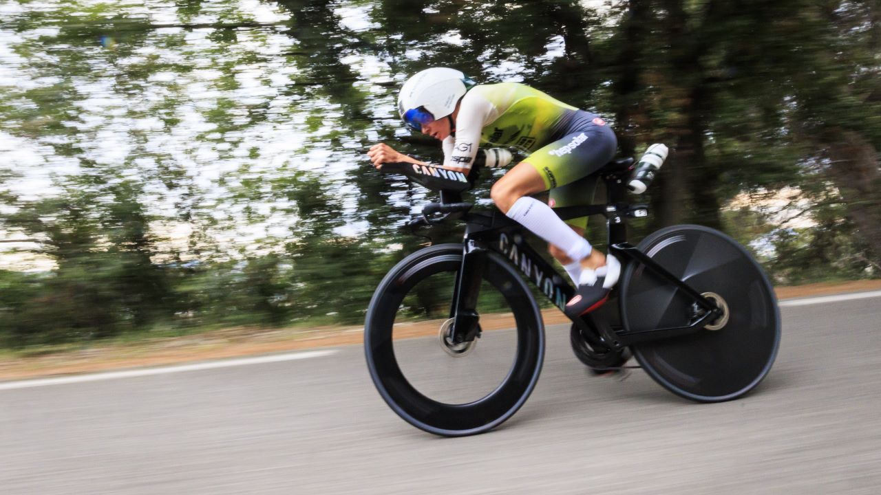 Laura Philipp on the bike at the 2024 IRONMAN World Championship, Nice