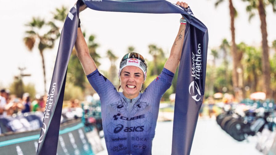Britain's Lucy Charles-Barclay wins the T100 World Tour race in Spain 2025.