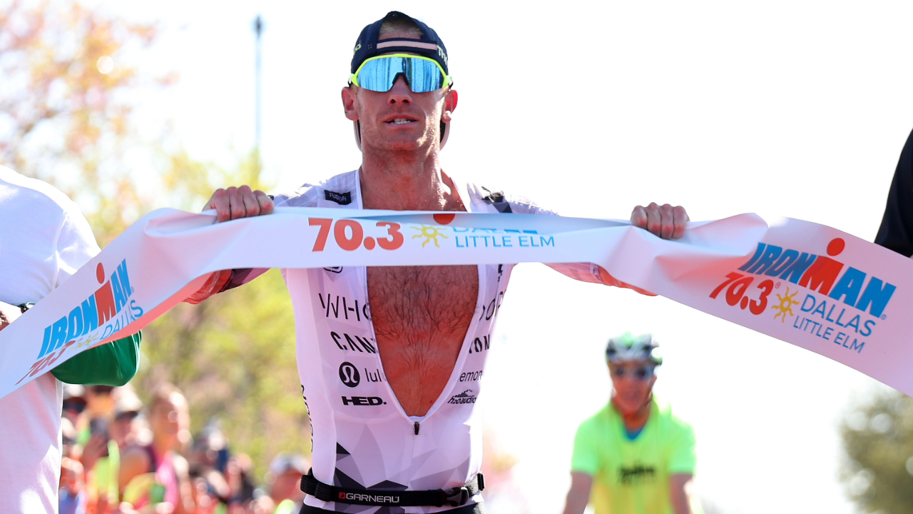 Lionel Sanders wins the IRONMAN 70.3 at Dallas Little-Elm.