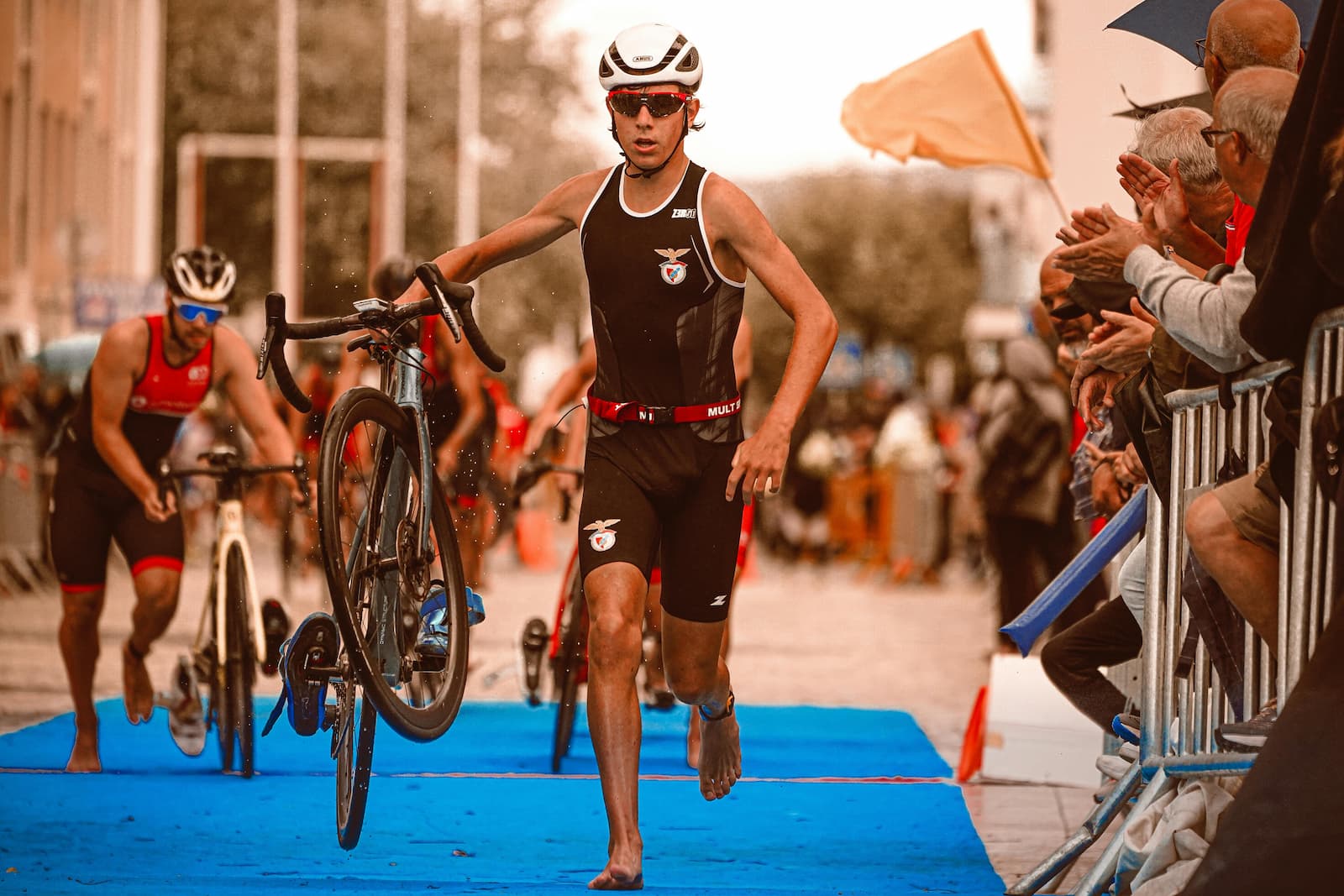 triathlete leaving transition to start the run